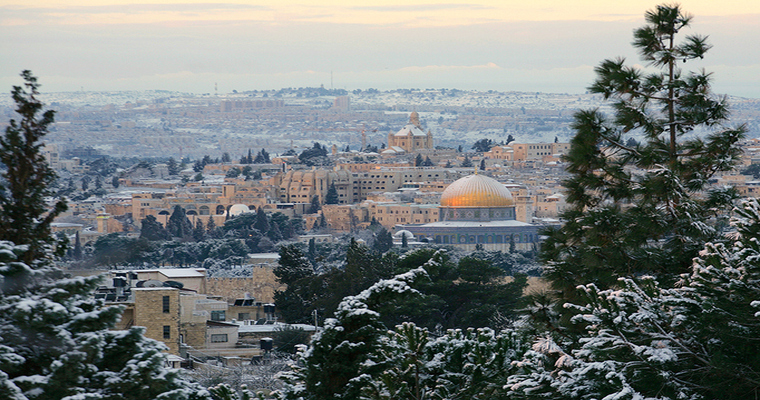 Domes under the snow in Jerusalem